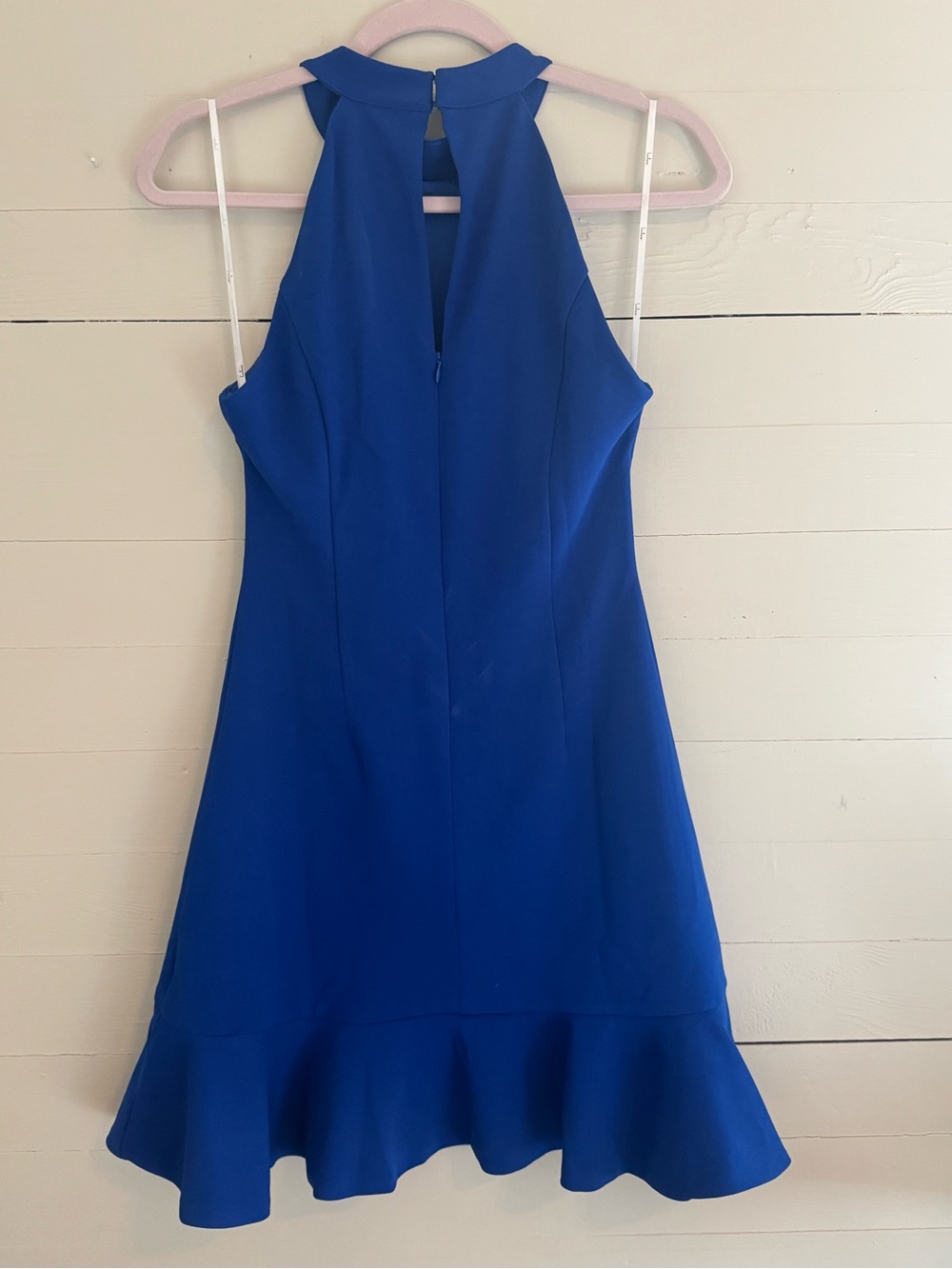 Lulu's Cobalt High-Neck One-Shoulder Fit & Flare Dress